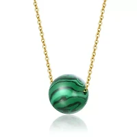 Lab Created Sterling Silver 14K Gold Plated with Green Sphere Malachite Necklace