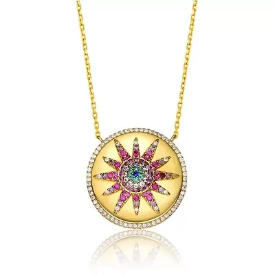 Lab Created Sterling Silver 14K Gold Plated with Multi-Color Cubic Zirconia Necklace for Teens