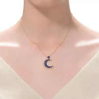 Lab Created Sterling Silver with 14K Gold Plated and Black Plated with Sapphire Blue Cubic Zirconia Moon Charm Necklace