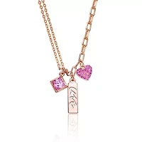 Lab Created Sterling Silver 18K Rose Plated with Pink Cubic Zirconia Heart Necklace