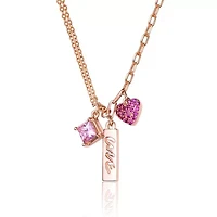 Lab Created Sterling Silver 18K Rose Plated with Pink Cubic Zirconia Heart Necklace