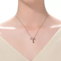 Lab Created Sterling Silver 18K Rose Plated with Pink Cubic Zirconia Heart Necklace