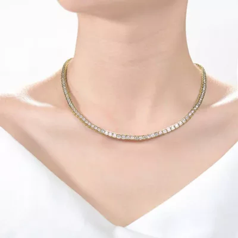 Lab Created Rozzato Sterling Silver 14K Gold Plated with Cubic Zirconia Classic Tennis Necklace
