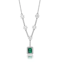 Lab Created Sterling Silver White Gold Plated with Emerald Green Cubic Zirconia Square Necklace