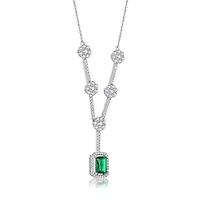 Lab Created Sterling Silver White Gold Plated with Emerald Green Cubic Zirconia Square Necklace