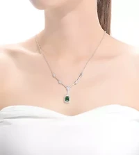 Lab Created Sterling Silver White Gold Plated with Emerald Green Cubic Zirconia Square Necklace