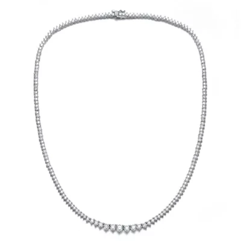 Lab Created Sterling Silver White Gold Plated with Clear Cubic Zirconia Tennis Necklace
