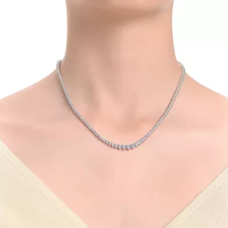 Lab Created Sterling Silver White Gold Plated with Clear Cubic Zirconia Tennis Necklace