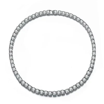 Lab Created Rozzato Sterling Silver White Gold Plated with Cubic Zirconia Eternity Circle Tennis Necklace