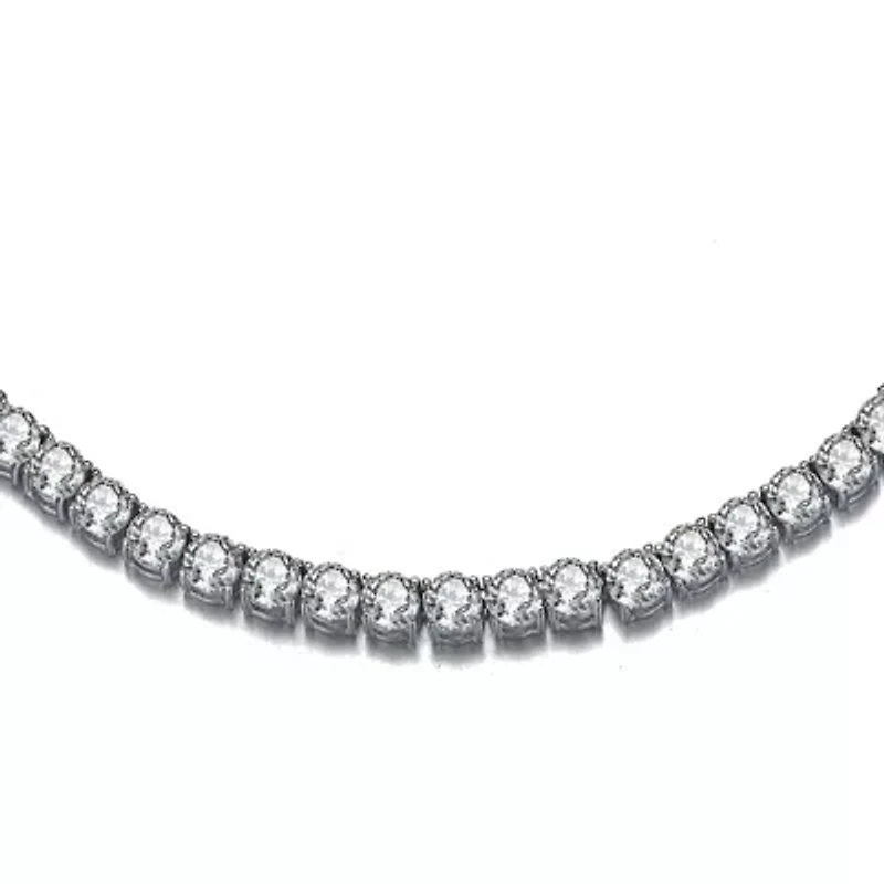 Lab Created Rozzato Sterling Silver White Gold Plated with Cubic Zirconia Eternity Circle Tennis Necklace