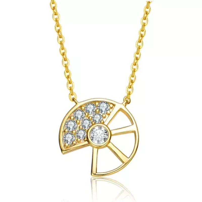 Lab Created Sterling Silver 14K Gold Plated with Clear Cubic Zirconia Charm Necklace