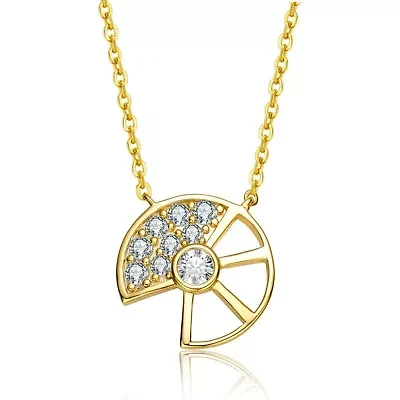 Lab Created Sterling Silver 14K Gold Plated with Clear Cubic Zirconia Charm Necklace