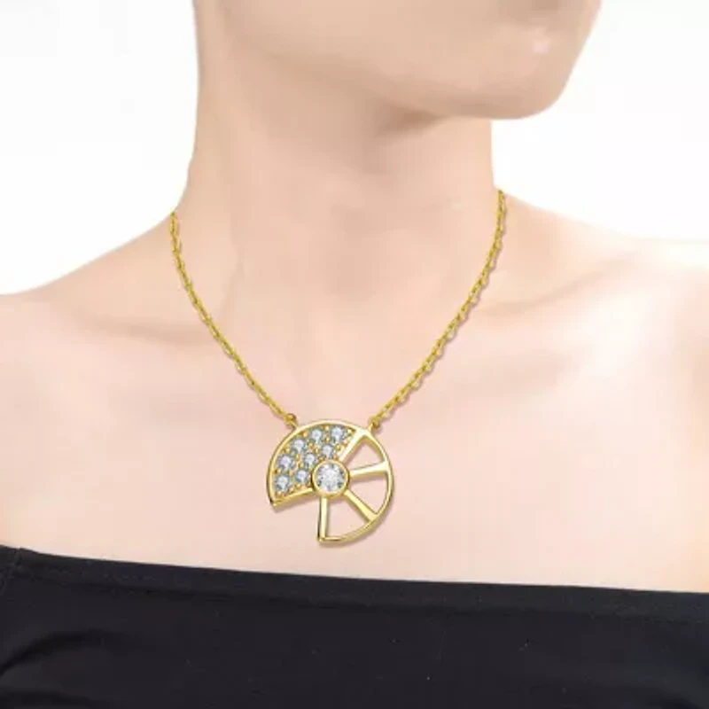 Lab Created Sterling Silver 14K Gold Plated with Clear Cubic Zirconia Charm Necklace