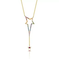 Lab Created Sterling Silver 14K Gold Plated with Multi-Color Cubic Zirconia Spring Ring Star Necklace