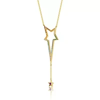 Lab Created Sterling Silver 14K Gold Plated with Multi-Color Cubic Zirconia Spring Ring Star Necklace