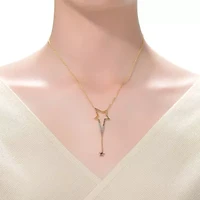 Lab Created Sterling Silver 14K Gold Plated with Multi-Color Cubic Zirconia Spring Ring Star Necklace