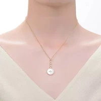Lab Created Sterling Silver 14K Gold Plated with White Mother-of-Pearl Round Spring Ring Pendant Necklace