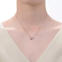 Lab Created Sterling Silver 18K Rose Gold Plated with Ruby Red Cubic Zirconia Butterfly Spring Ring Adjustable Necklace for Teens