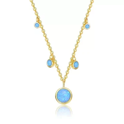 Lab Created Sterling Silver 14K Gold Plated with Opal Cubic Zirconia Round Spring Ring Pendant Necklace for Teens
