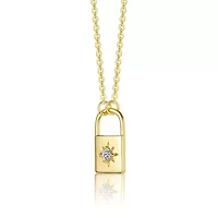 Lab Created Sterling Silver 14K Gold Plated with Clear Cubic Zirconia Spring Ring Modern Necklace for Teens