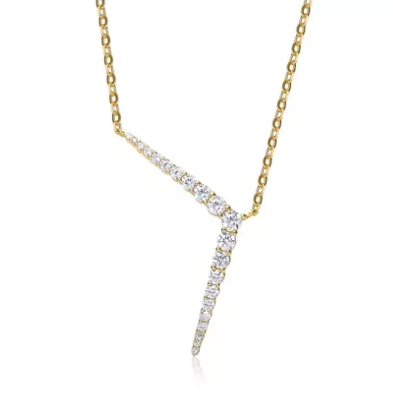 Lab Created Sterling Silver 14K Gold Plated with Colored Cubic Zirconia Solar Chevron Necklace