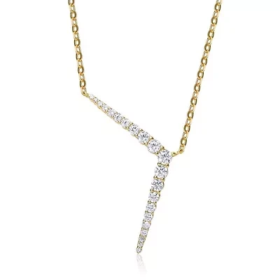 Lab Created Sterling Silver 14K Gold Plated with Colored Cubic Zirconia Solar Chevron Necklace