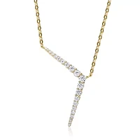 Lab Created Sterling Silver 14K Gold Plated with Colored Cubic Zirconia Solar Chevron Necklace