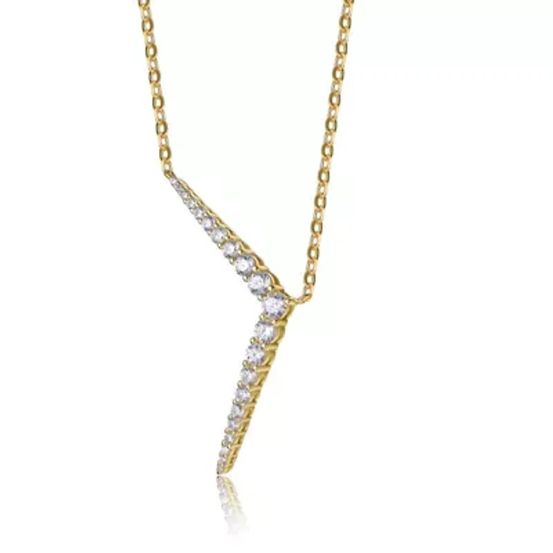 Lab Created Sterling Silver 14K Gold Plated with Colored Cubic Zirconia Solar Chevron Necklace