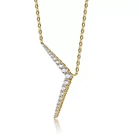 Lab Created Sterling Silver 14K Gold Plated with Colored Cubic Zirconia Solar Chevron Necklace