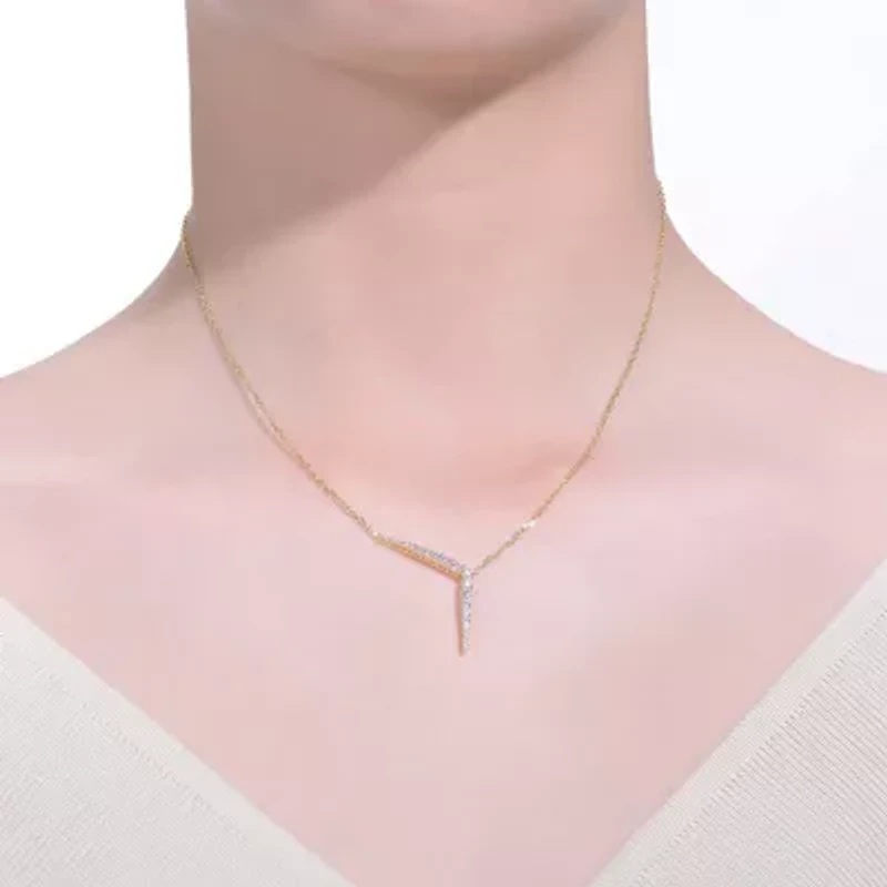 Lab Created Sterling Silver 14K Gold Plated with Colored Cubic Zirconia Solar Chevron Necklace