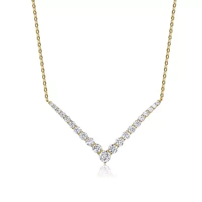 Lab Created 14K Gold-Plated with Clear Cubic Zirconia Chevron Layering Necklace