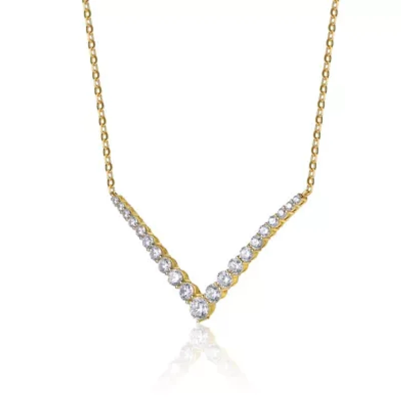 Lab Created 14K Gold-Plated with Clear Cubic Zirconia Chevron Layering Necklace