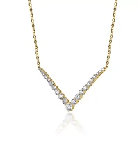 Lab Created 14K Gold-Plated with Clear Cubic Zirconia Chevron Layering Necklace