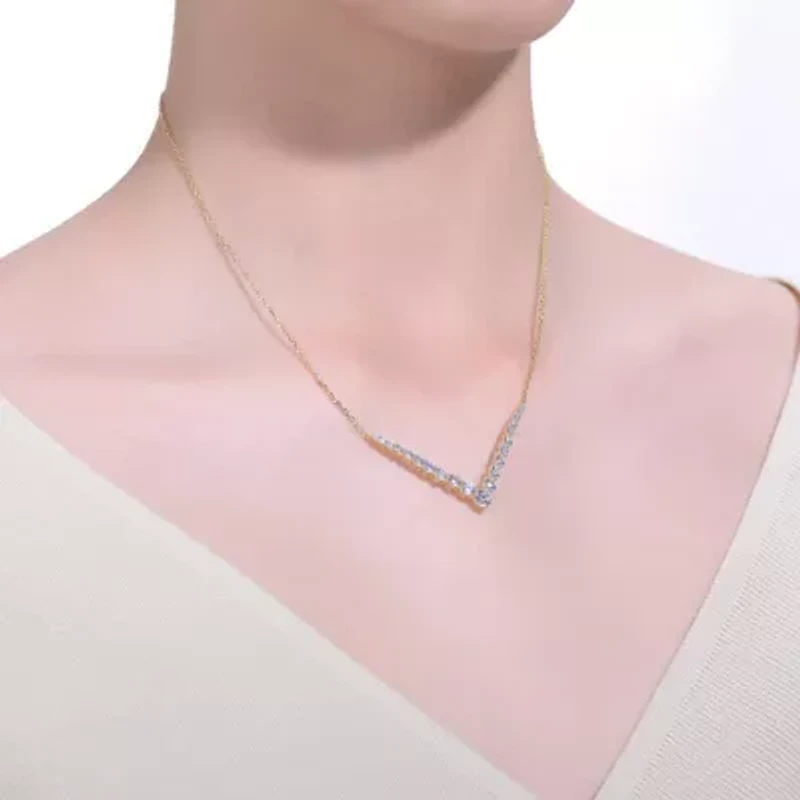 Lab Created 14K Gold-Plated with Clear Cubic Zirconia Chevron Layering Necklace