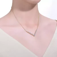 Lab Created 14K Gold-Plated with Clear Cubic Zirconia Chevron Layering Necklace