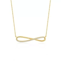 Lab Created Sterling Silver 14K Gold Plated with Clear Cubic Zirconia Infinity Symbol Ribbon Pendant Necklace