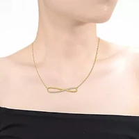 Lab Created Sterling Silver 14K Gold Plated with Clear Cubic Zirconia Infinity Symbol Ribbon Pendant Necklace