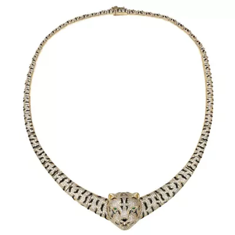 Lab Created Sterling Silver 14K Gold-Plated with Clear Cubic Zirconia Leopard Necklace
