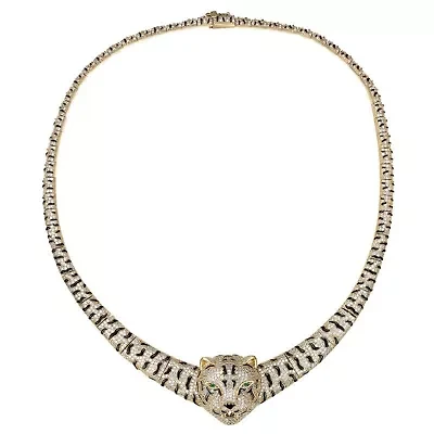 Lab Created Sterling Silver 14K Gold-Plated with Clear Cubic Zirconia Leopard Necklace