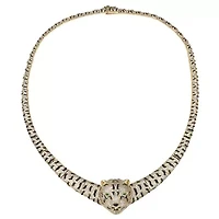 Lab Created Sterling Silver 14K Gold-Plated with Clear Cubic Zirconia Leopard Necklace