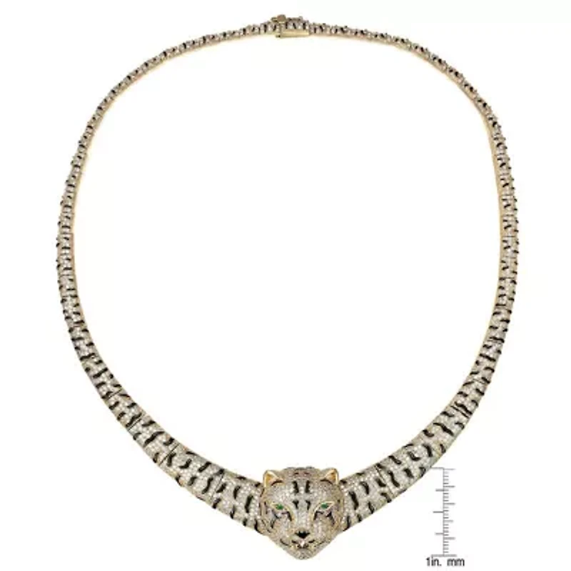 Lab Created Sterling Silver 14K Gold-Plated with Clear Cubic Zirconia Leopard Necklace