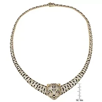 Lab Created Sterling Silver 14K Gold-Plated with Clear Cubic Zirconia Leopard Necklace