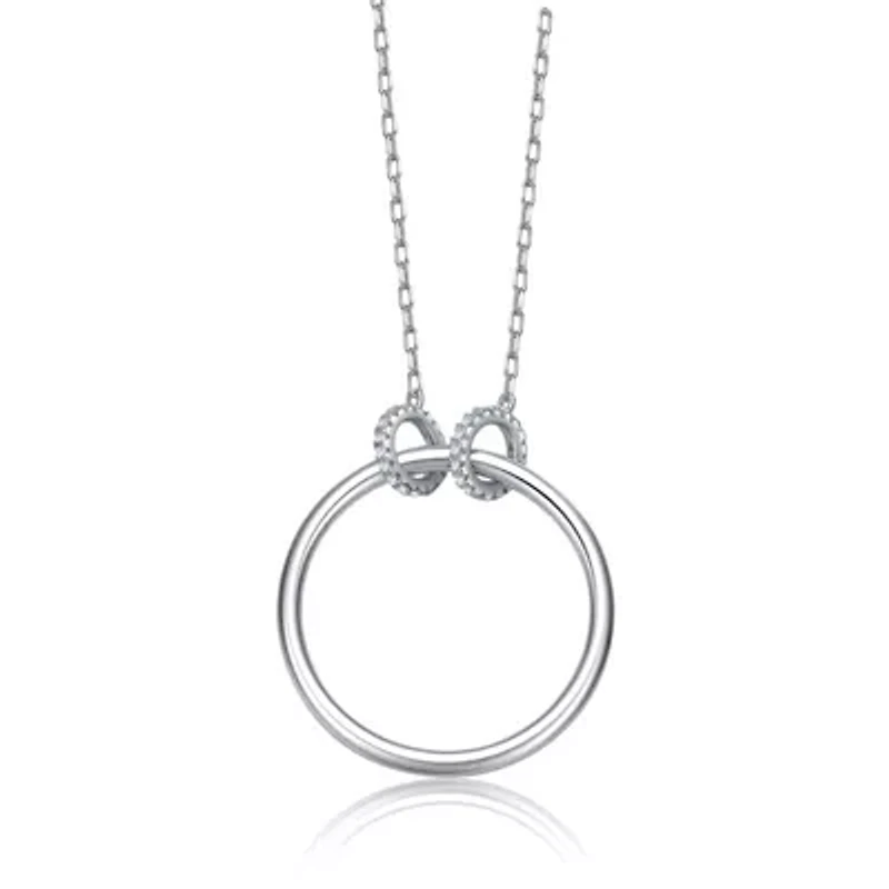 Lab Created Sterling Silver White Gold Plated with Clear Cubic Zirconia Hollow Circle Pendant Necklace