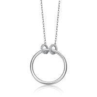 Lab Created Sterling Silver White Gold Plated with Clear Cubic Zirconia Hollow Circle Pendant Necklace