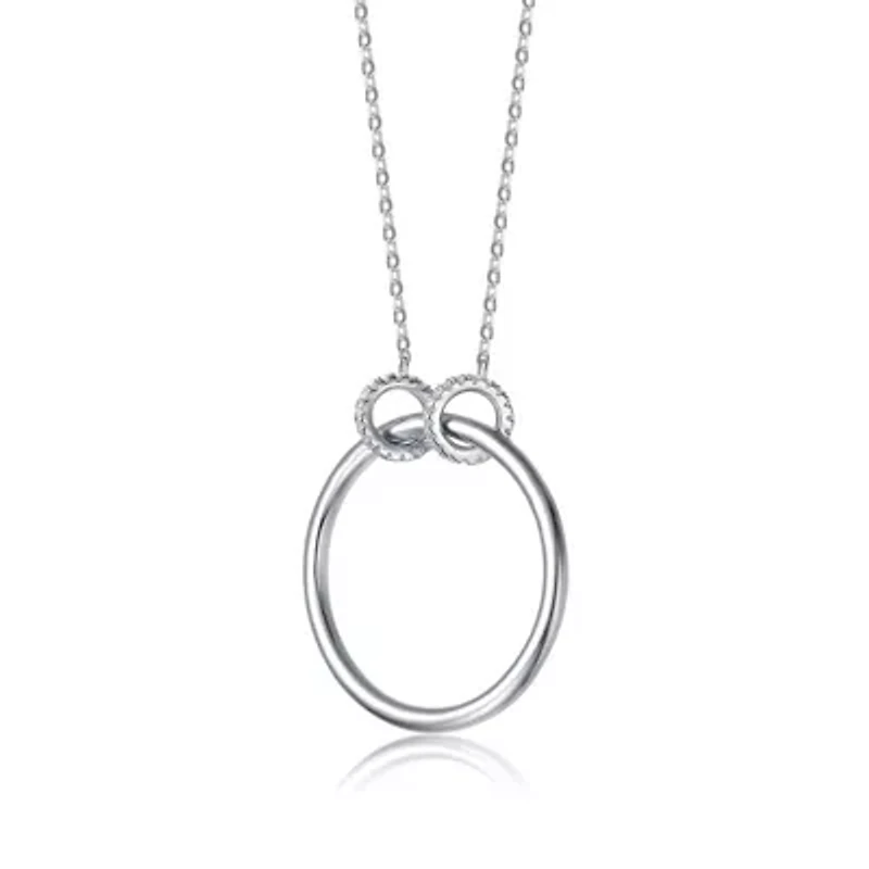 Lab Created Sterling Silver White Gold Plated with Clear Cubic Zirconia Hollow Circle Pendant Necklace