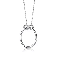 Lab Created Sterling Silver White Gold Plated with Clear Cubic Zirconia Hollow Circle Pendant Necklace