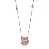 Lab Created Sterling Silver 18K Rose Gold Plated with Clear Cubic Zirconia Square Stud Necklace