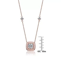 Lab Created Sterling Silver 18K Rose Gold Plated with Clear Cubic Zirconia Square Stud Necklace