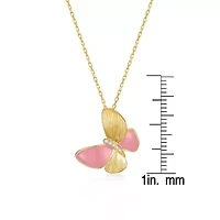 Lab Created Sterling Silver 14K Gold Plated with Pink Enamel & Clear Cubic Zirconia Butterfly Pendant Necklace for Kids