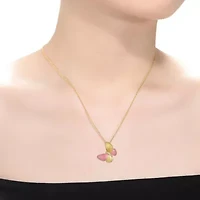 Lab Created Sterling Silver 14K Gold Plated with Pink Enamel & Clear Cubic Zirconia Butterfly Pendant Necklace for Kids